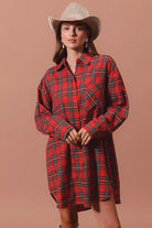 SO ME Christmas Checker Plaid Button Up Shirt Dress – Red Multi