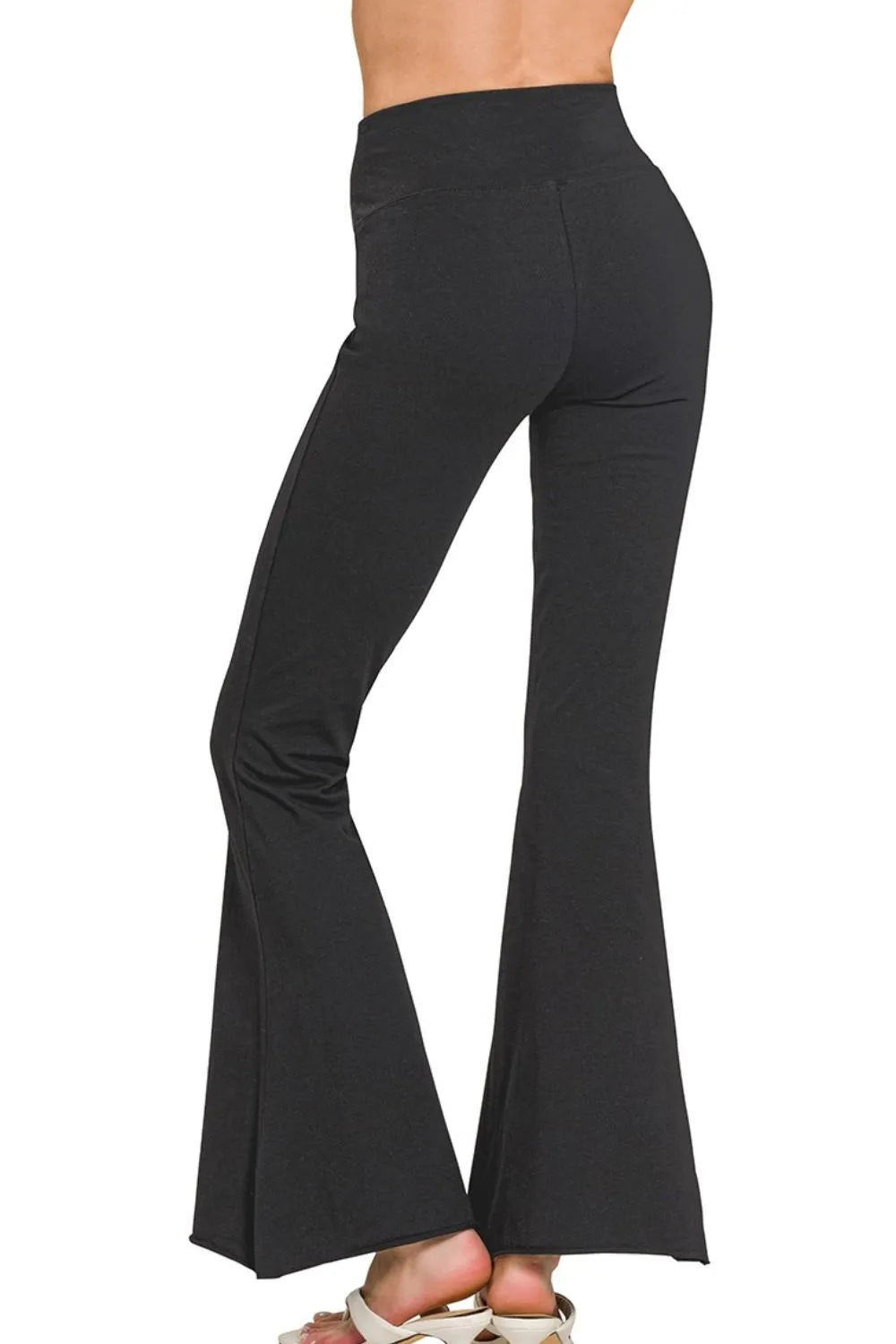 Zenana Black Raw Edge Hem Flare Yoga Pants