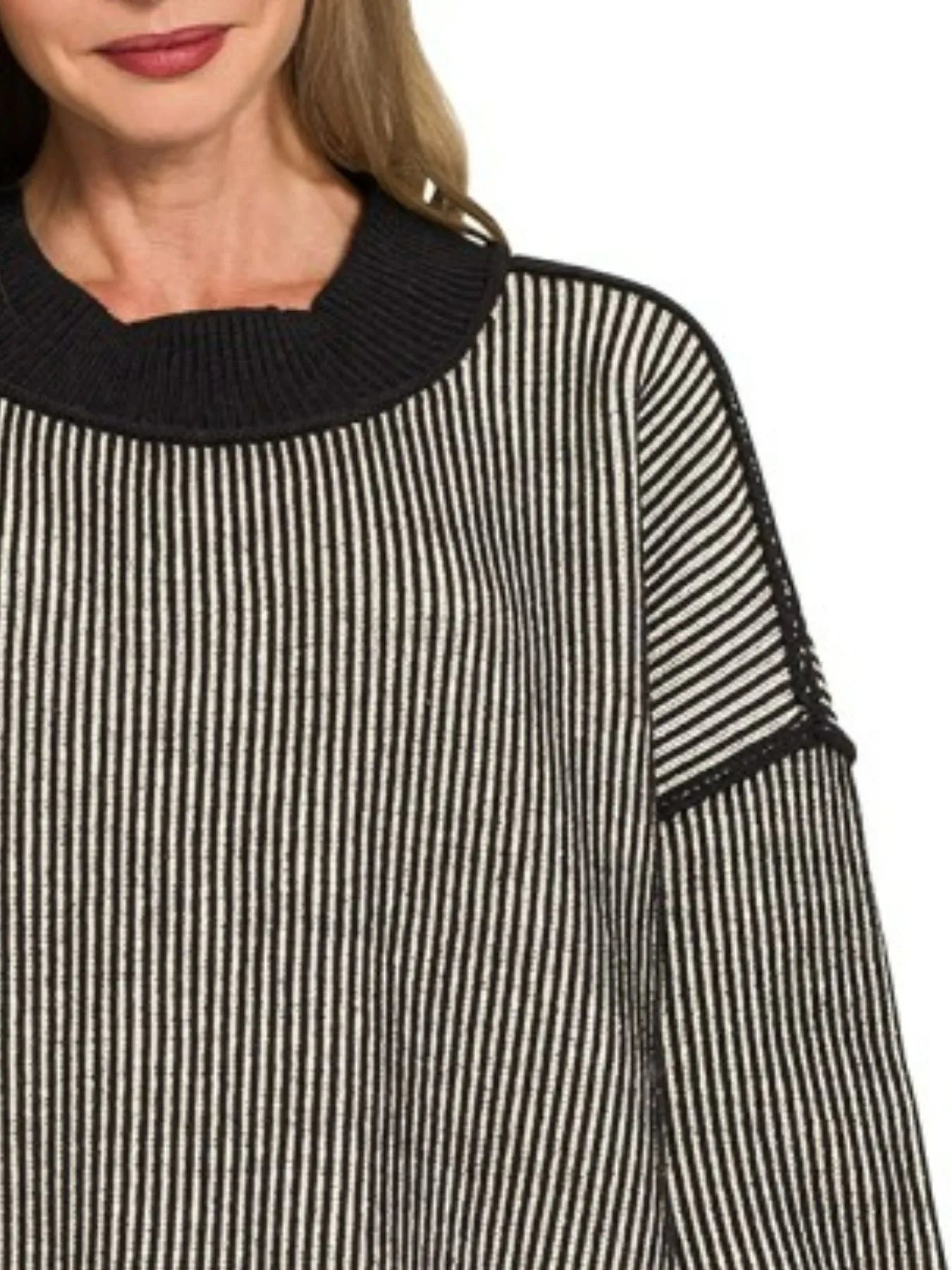 Zenana Black Exposed Seam Two Tone Ribbed Sweater