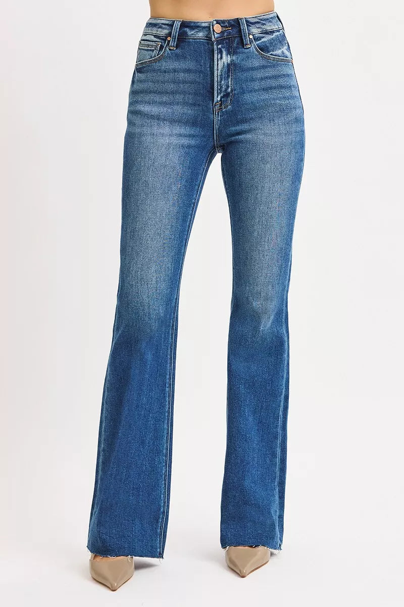 RISEN Dark Washed High Rise Flare Jeans DARK