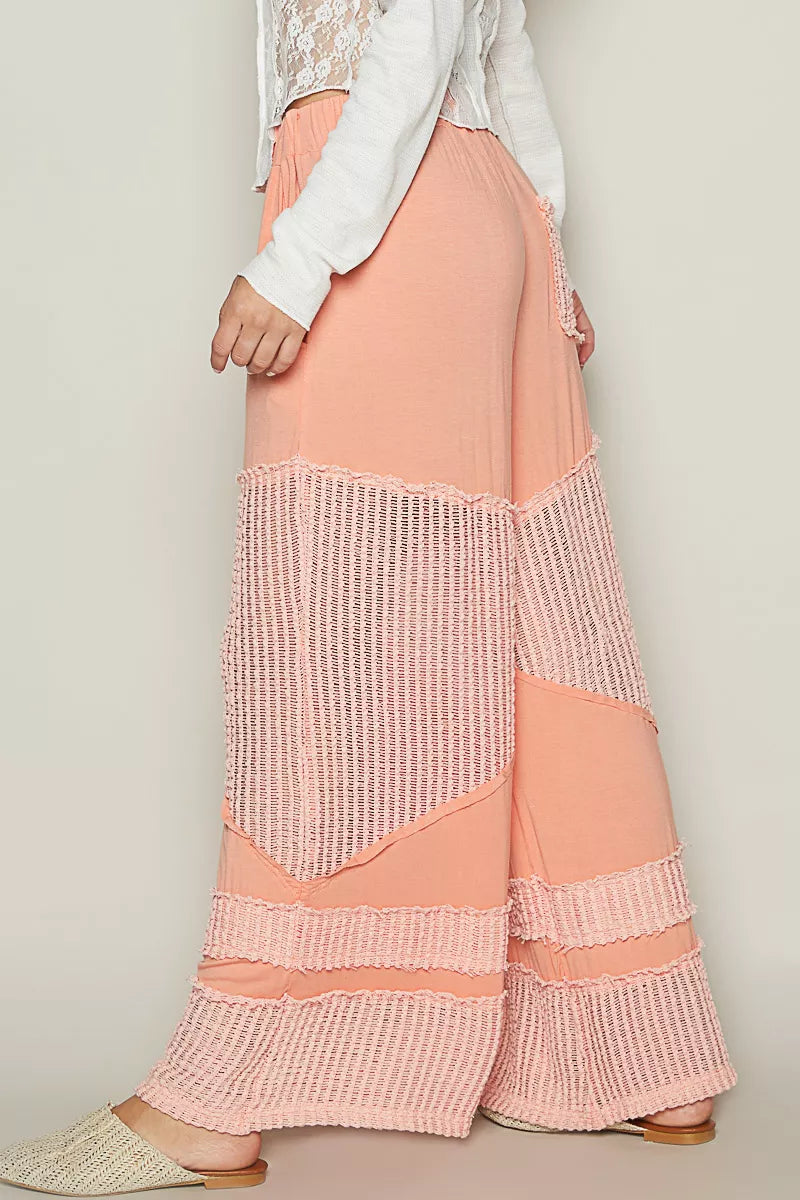 POL Coral Orange Drawstring Elastic Waistband Wide-Leg Pants