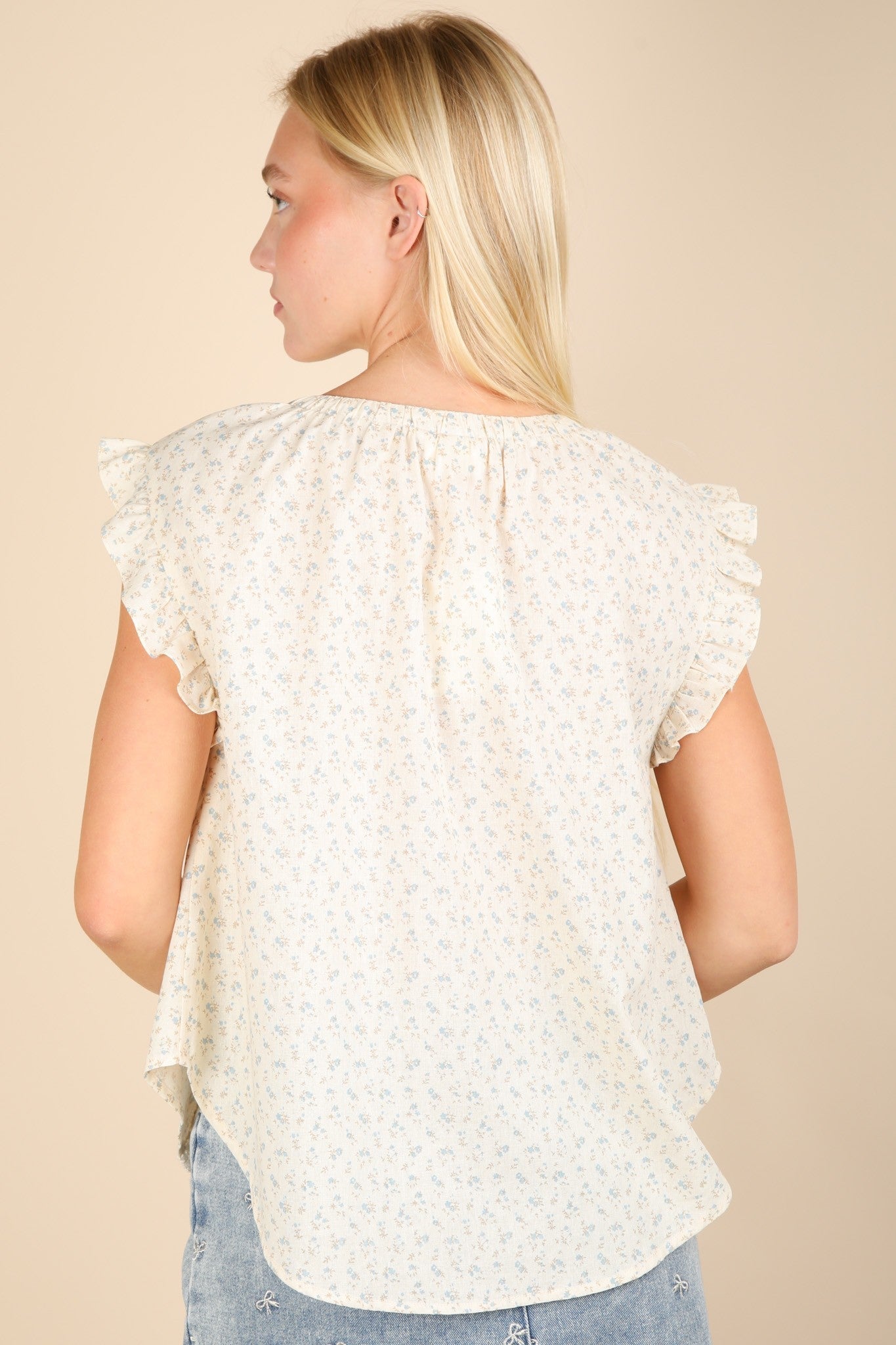 Very J Picnic Petal Lace Detail Top Womens