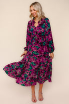 Haptics Watercolor Floral Fit And Flare Smocked Waist Maxi Dress