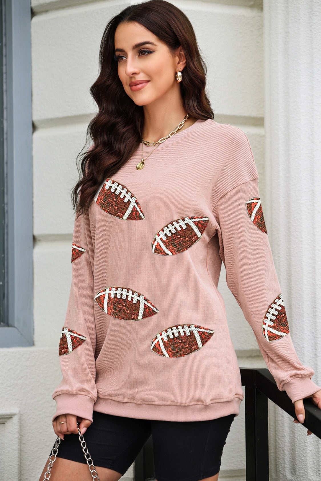 Preorder Ruby Idol Sequin Football Patch Corduroy Sweatshirt Shirts & Tops