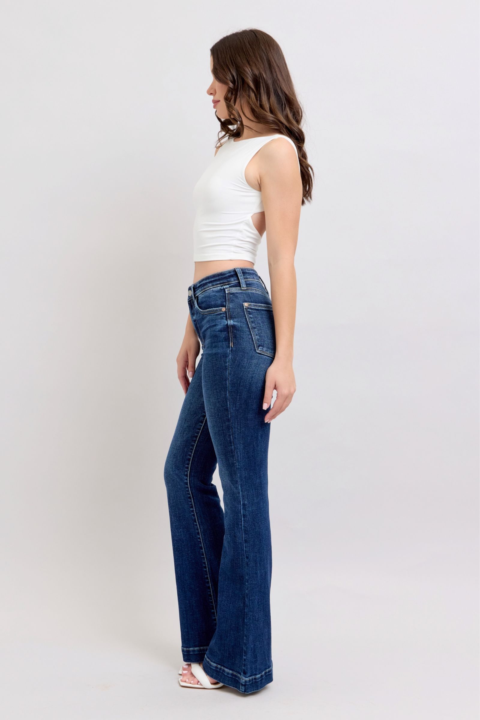 Judy Blue Dark Washed High Rise Flare Jeans with Pockets