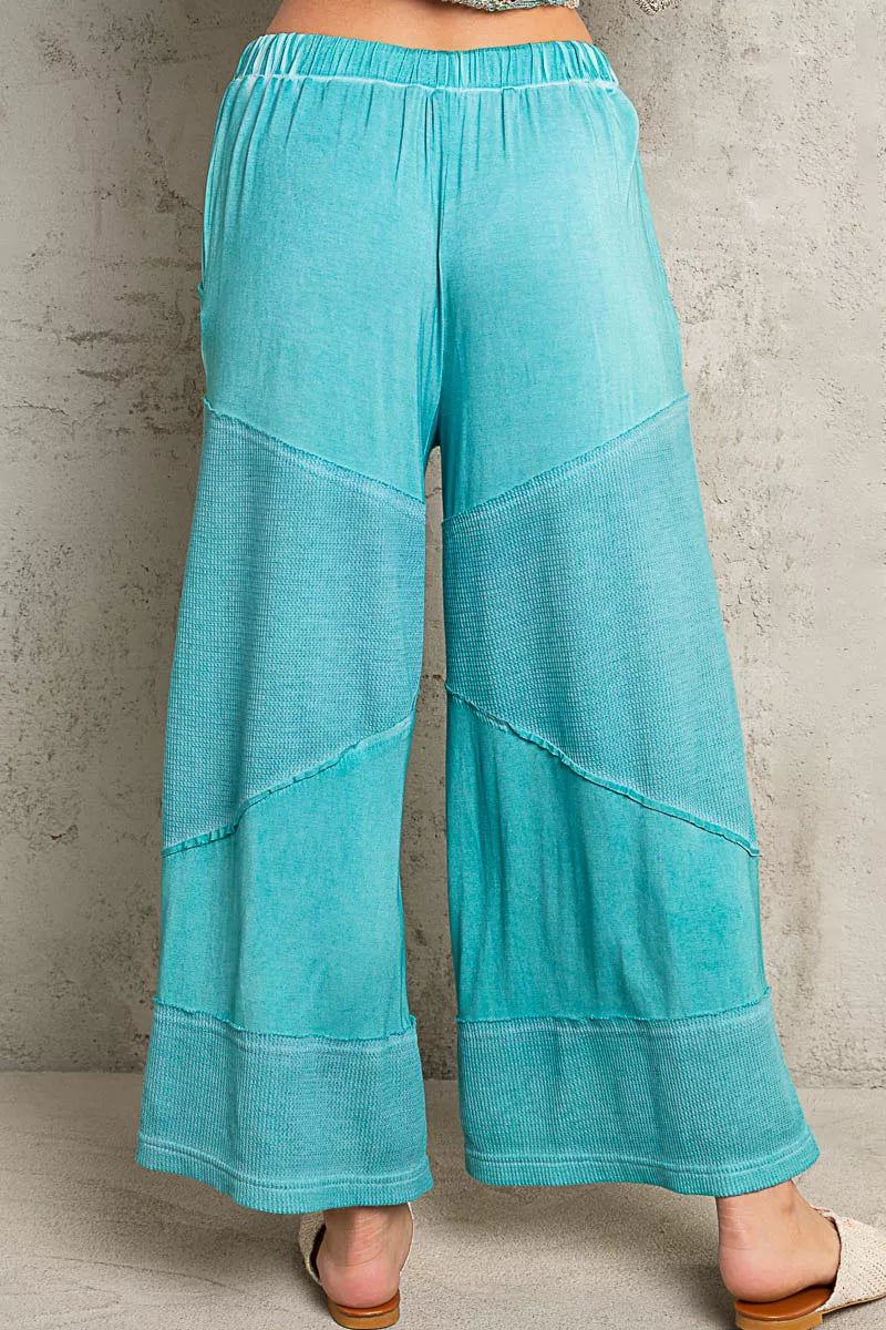 POL Aqua Green Elastic Waistband Wide Leg Pants with Drawstring