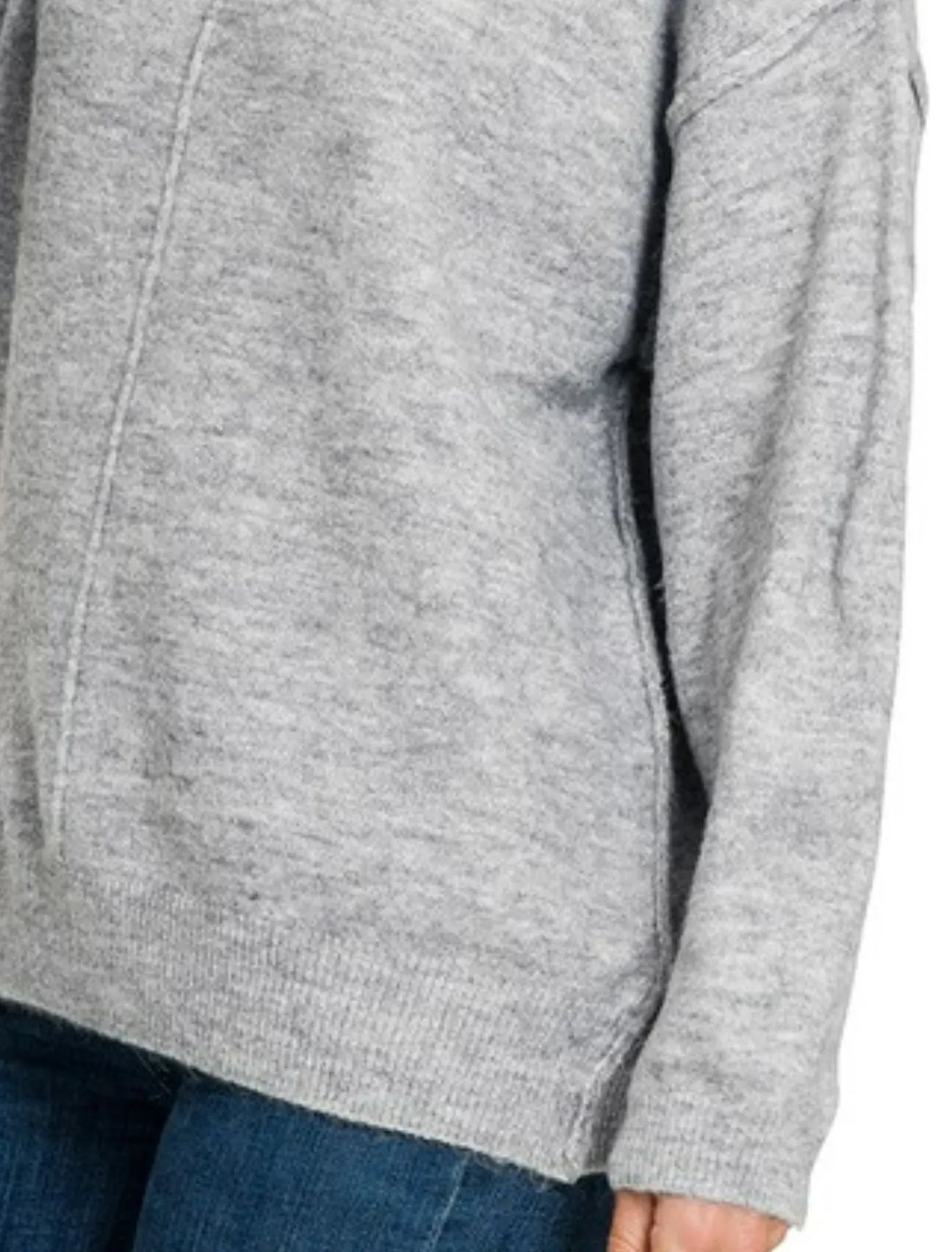 Zenana Heather Gray Melange Front Seam Round-Neck Sweater