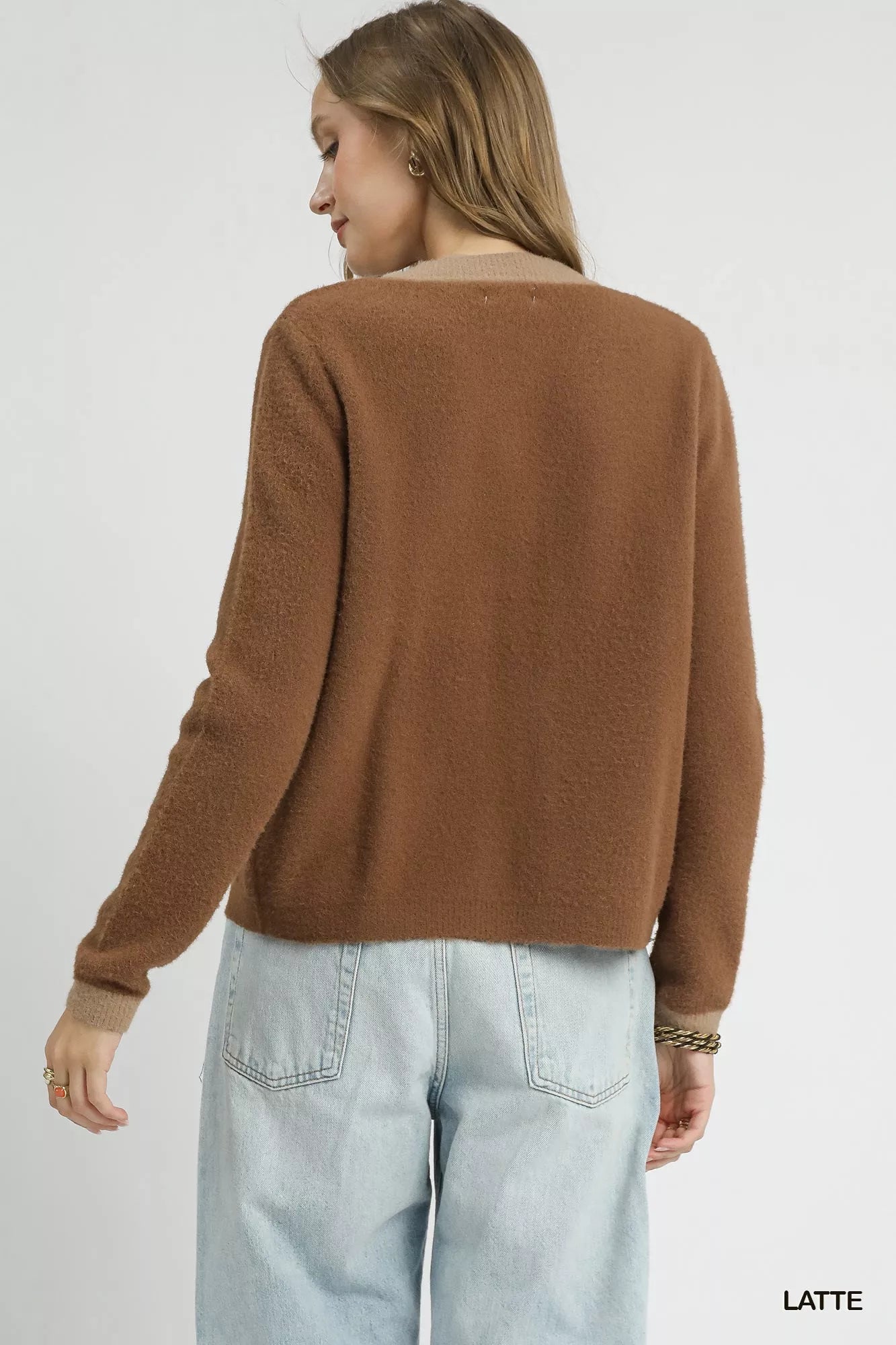 Umgee Latte Two-Tone Button Front Cardigan