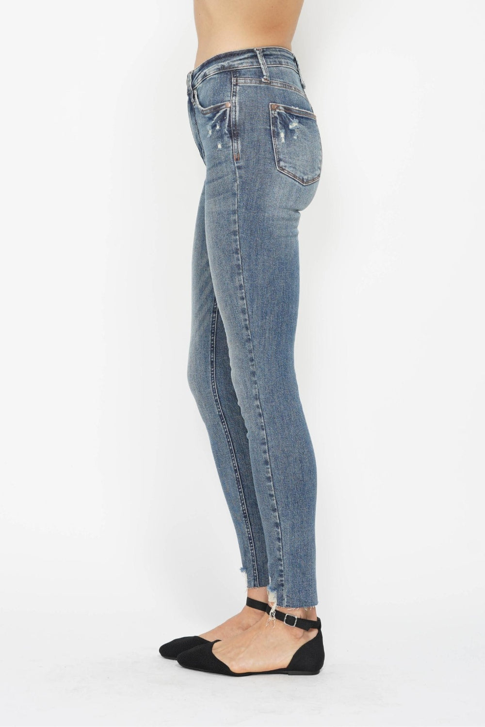 Judy Blue Tummy Control Vintage Wash Hem Destroy Skinny Jeans Pants