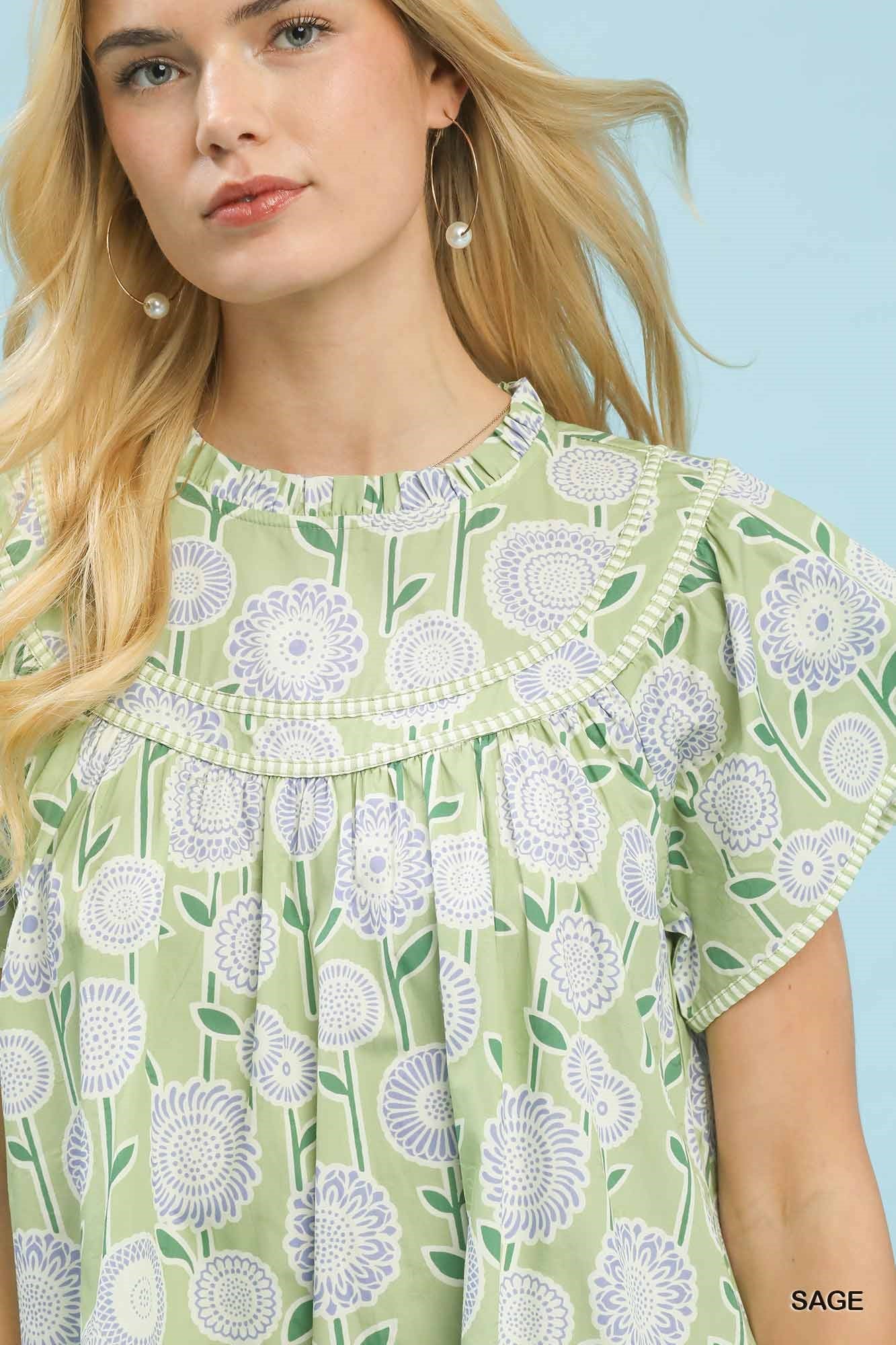 Umgee Sage Floral Print Tiered Babydoll Dress