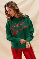SO ME Hunter Green Sequins Lettering Christmas Holiday Sweater