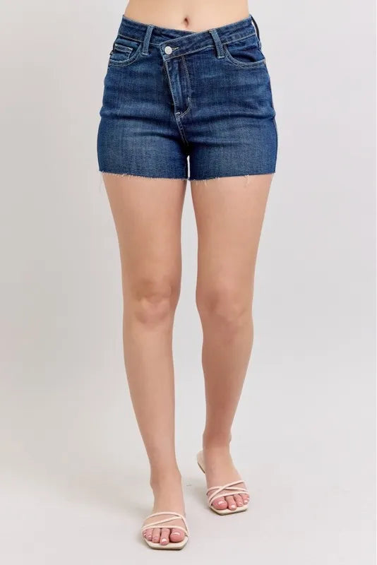 Judy Blue High Waist Criss-Cross Waistband Denim Shorts DK