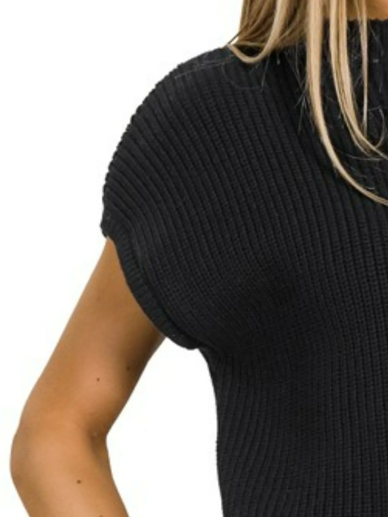 Zenana Black Mock Neck Short Sleeve Sweater