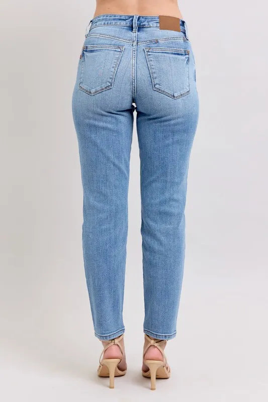 Judy Blue Mid Rise Vintage Wash Slim Jeans with Cell Phone Pocket