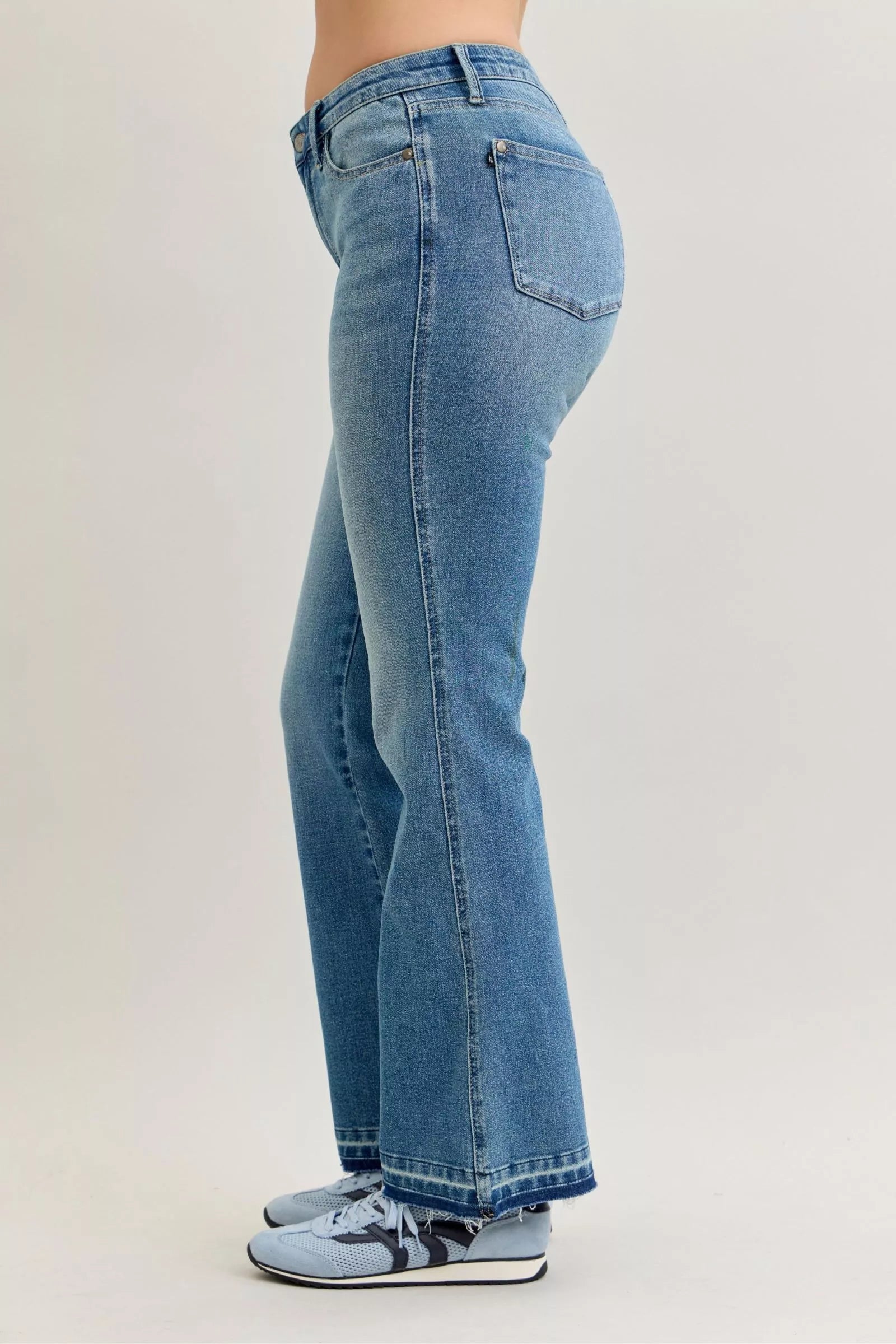 Judy Blue Medium Wash Mid Rise Slim Bootcut Tummy Control Release Hem Jeans