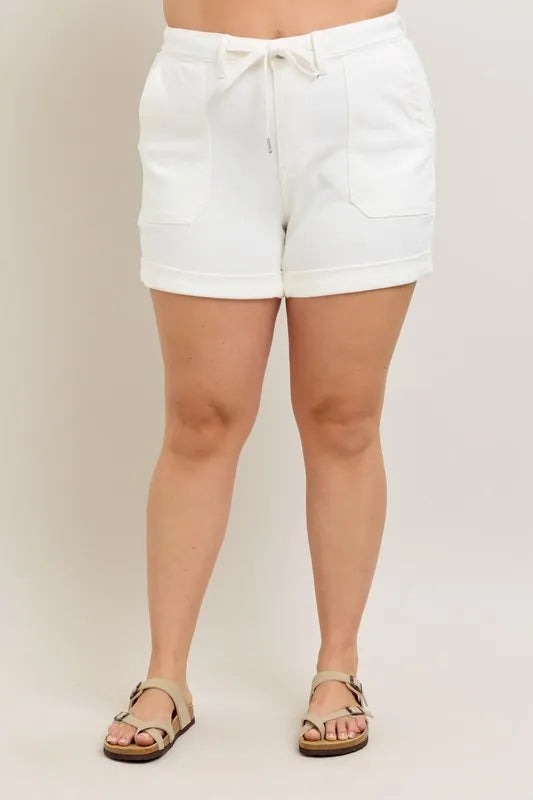 Judy Blue Plus Size White High Waist Cuff Denim Shorts WHT