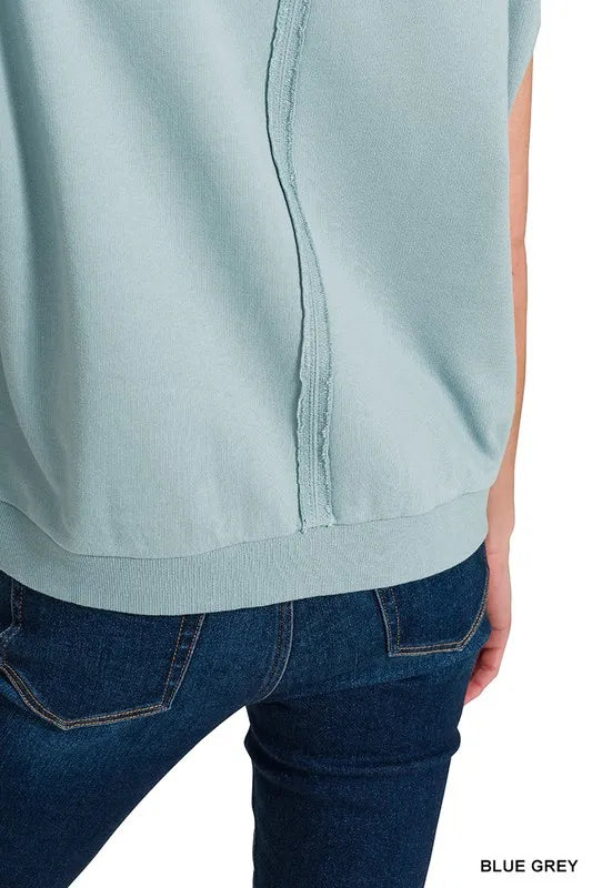 Zenana Blue Gray French Terry Round Neck Cap Sleeve T-Shirt