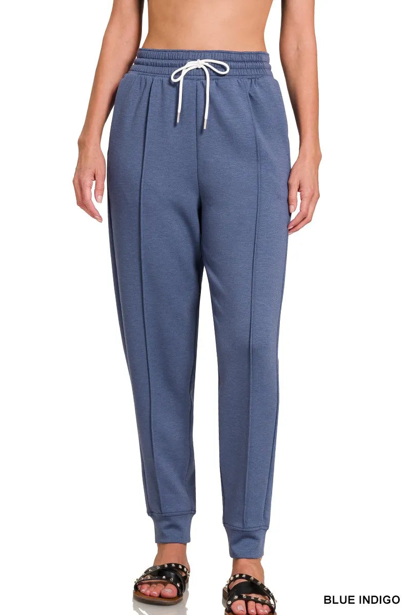 Zenana Blue Indigo Center Seam Scuba Jogger Sweatpants with Pockets
