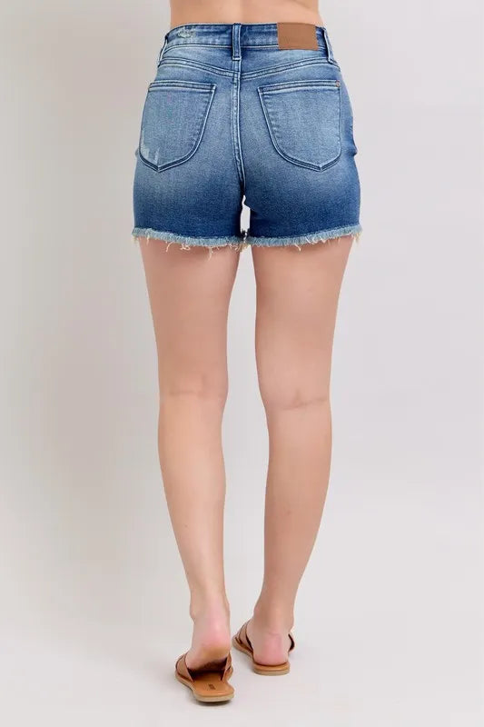 Judy Blue Medium Washed V-Front Denim Shorts with Shield Pockets