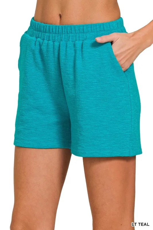 Zenana Light Olive Cotton Slub Shorts