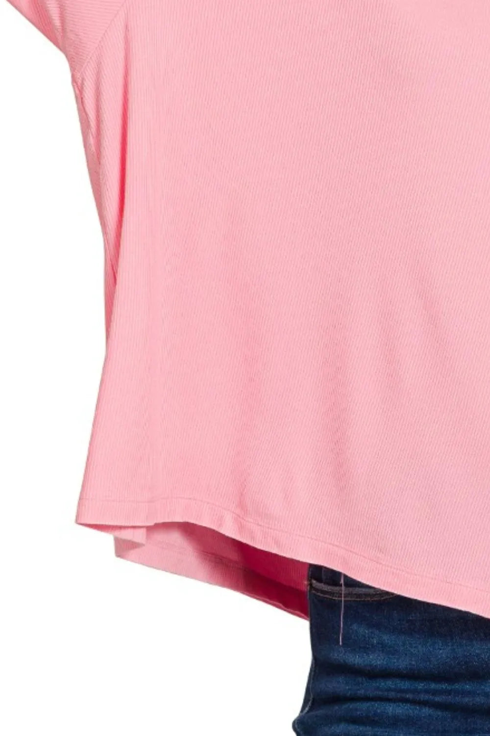 Zenana Dark Pink Oversized Ribbed Round Neck Short Sleeve Tee