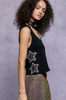 POL Black Star Patch V-Neck Cropped Ribbed Tank