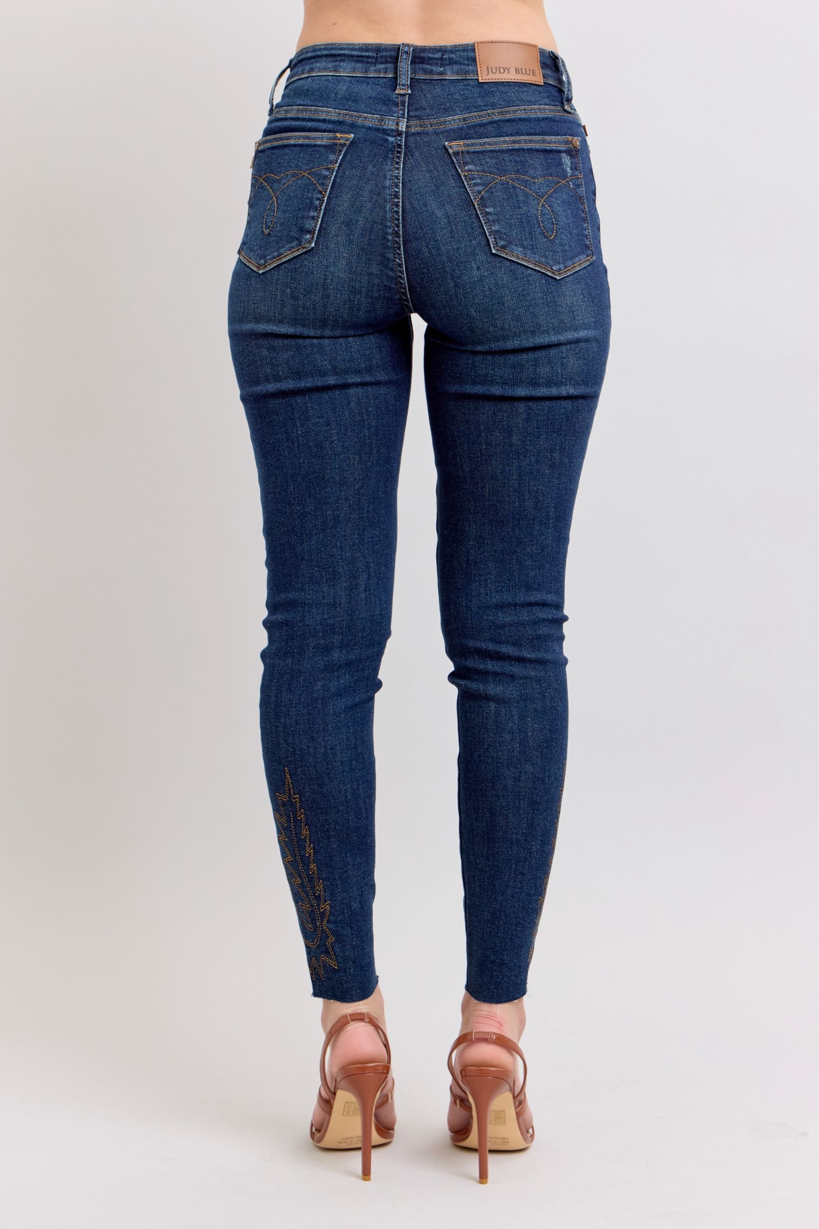 Judy Blue Dark Washed Embroidered High Rise Skinny Jeans