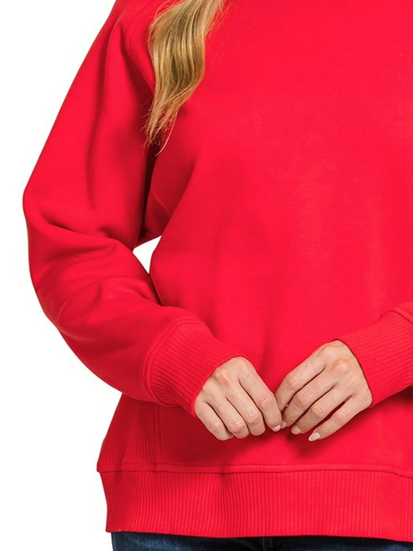 Zenana Ruby Fleece Round Neck Ribbed Side Raglan Sweatshirt