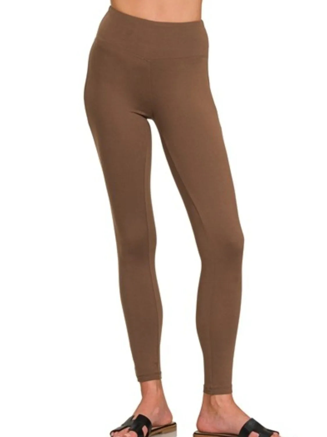 Zenana Brown Microfiber Waistband Leggings BROWN