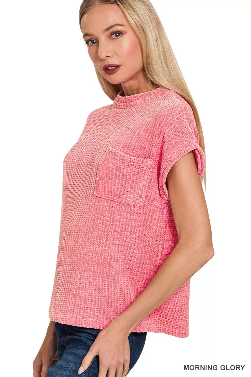 Zenana Morning Glory Chenille Waffle Short Sleeve Sweater