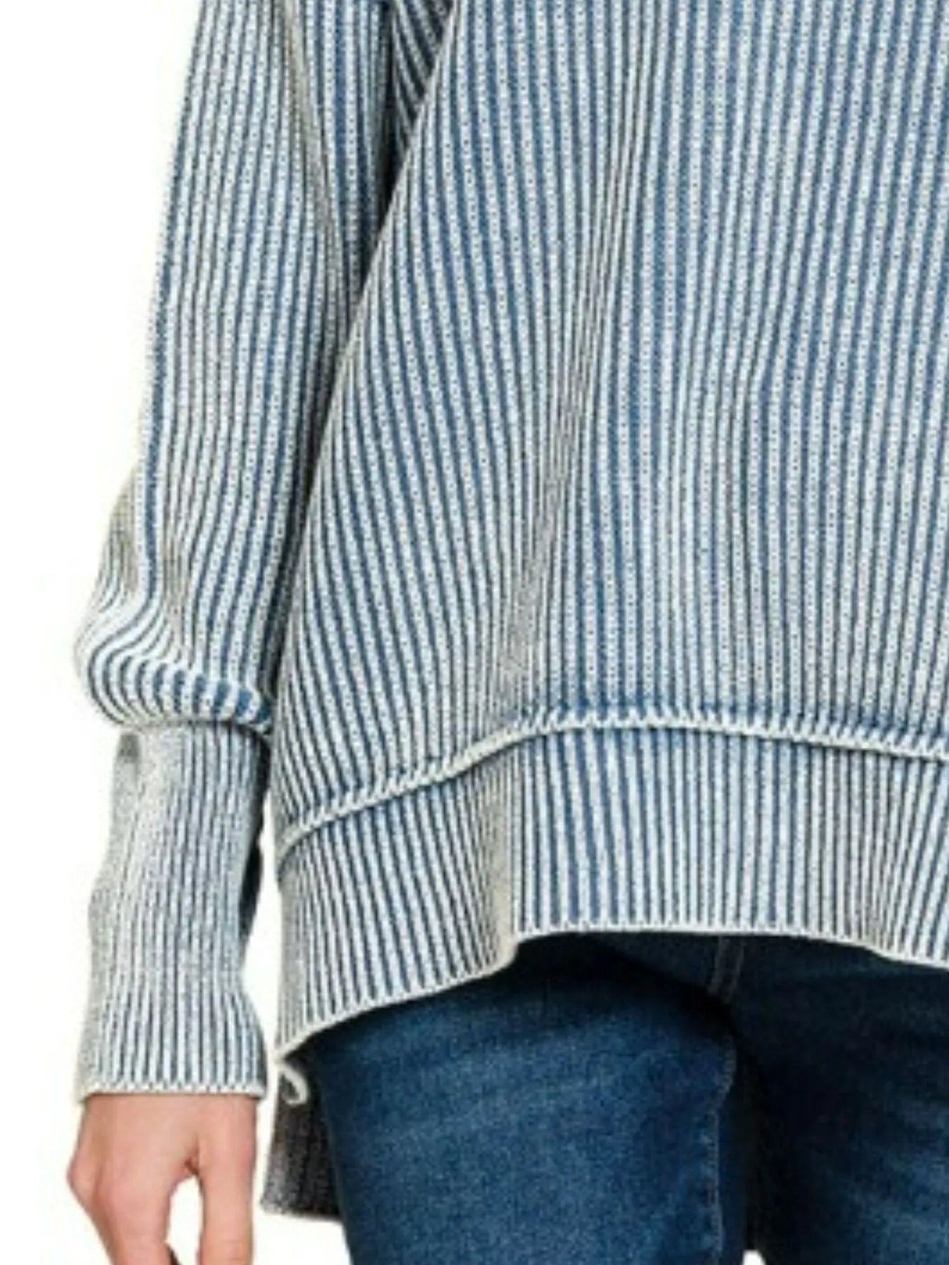 Zenana Dusty Blue Washed Side Slit Oversized Sweater