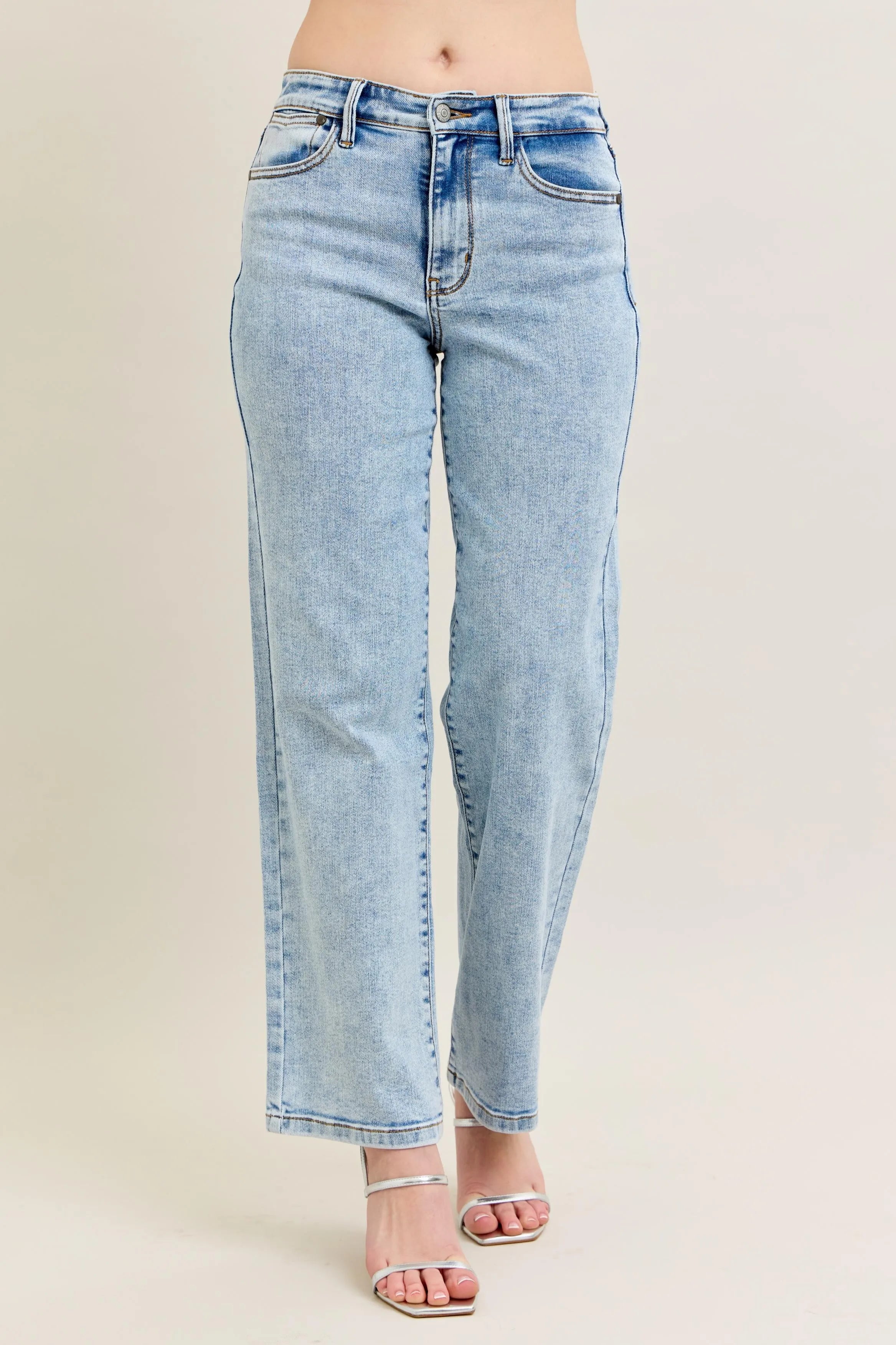 Judy Blue Light Stone Washed High Waist Stone Wash Straight Jeans Light