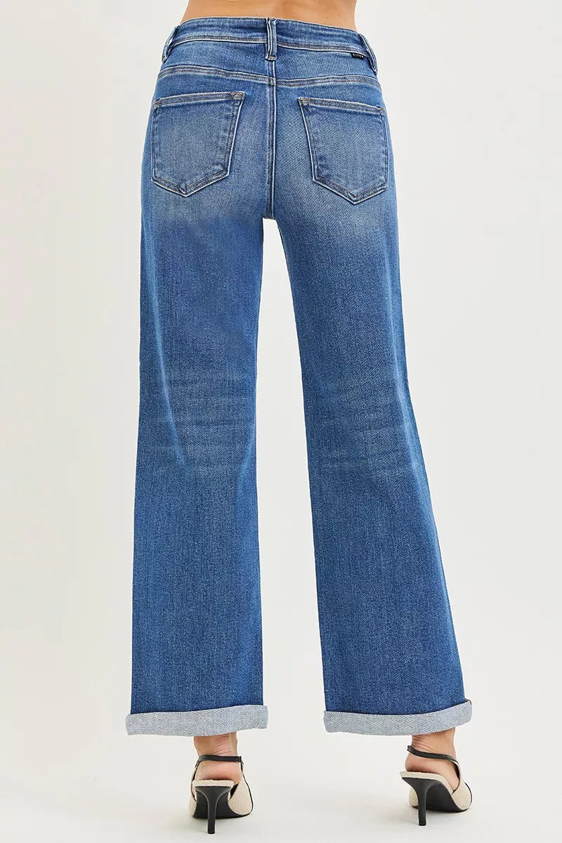 RISEN Full Size High Rise Relaxed Fit Ankle Straight Cuff Jeans Plus Size