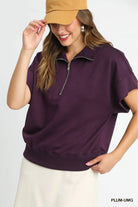 Umgee Plum Half-Zip Short Sleeve Top PLUM