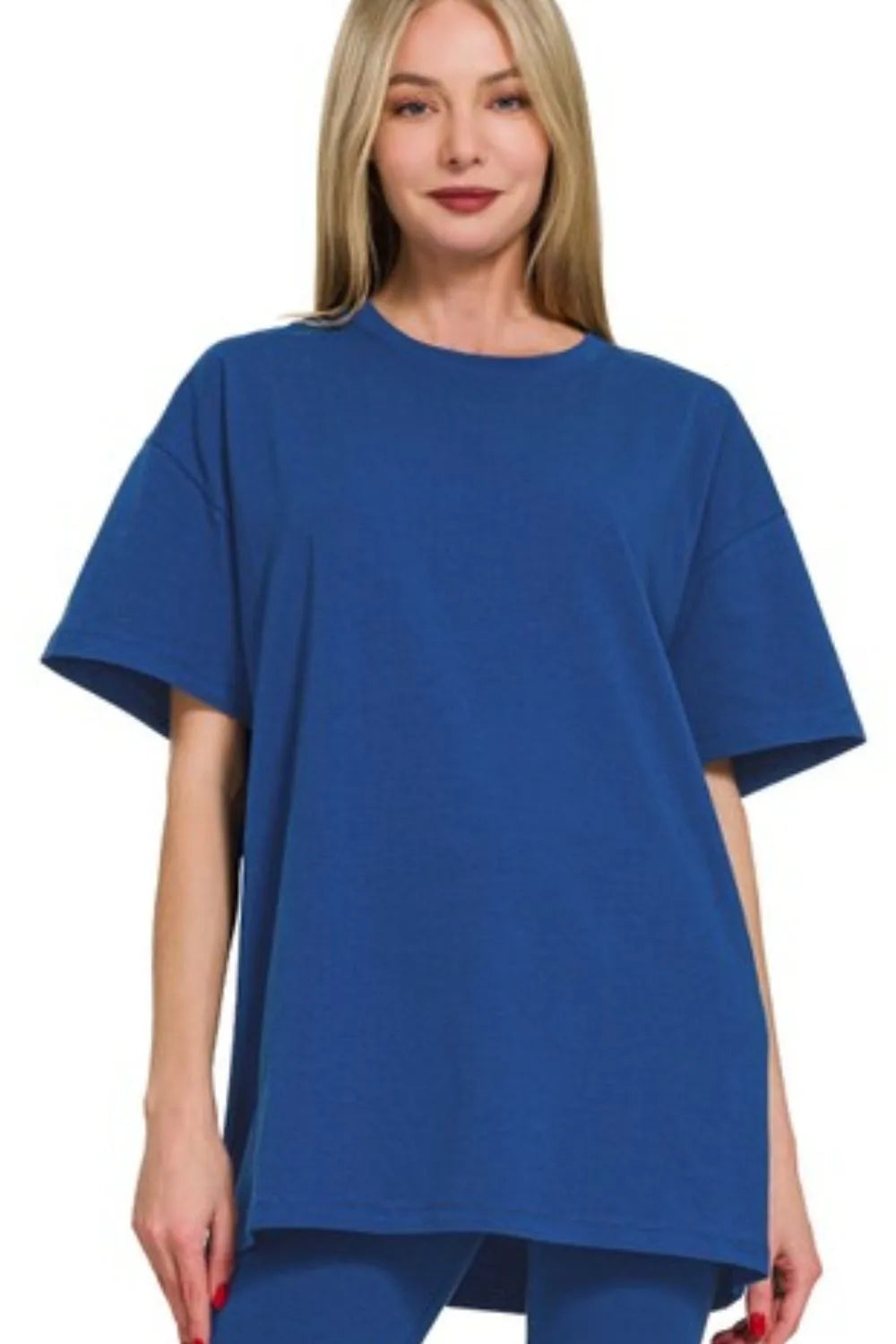 Zenana Light Navy Cotton Round Neck Top & Legging Set