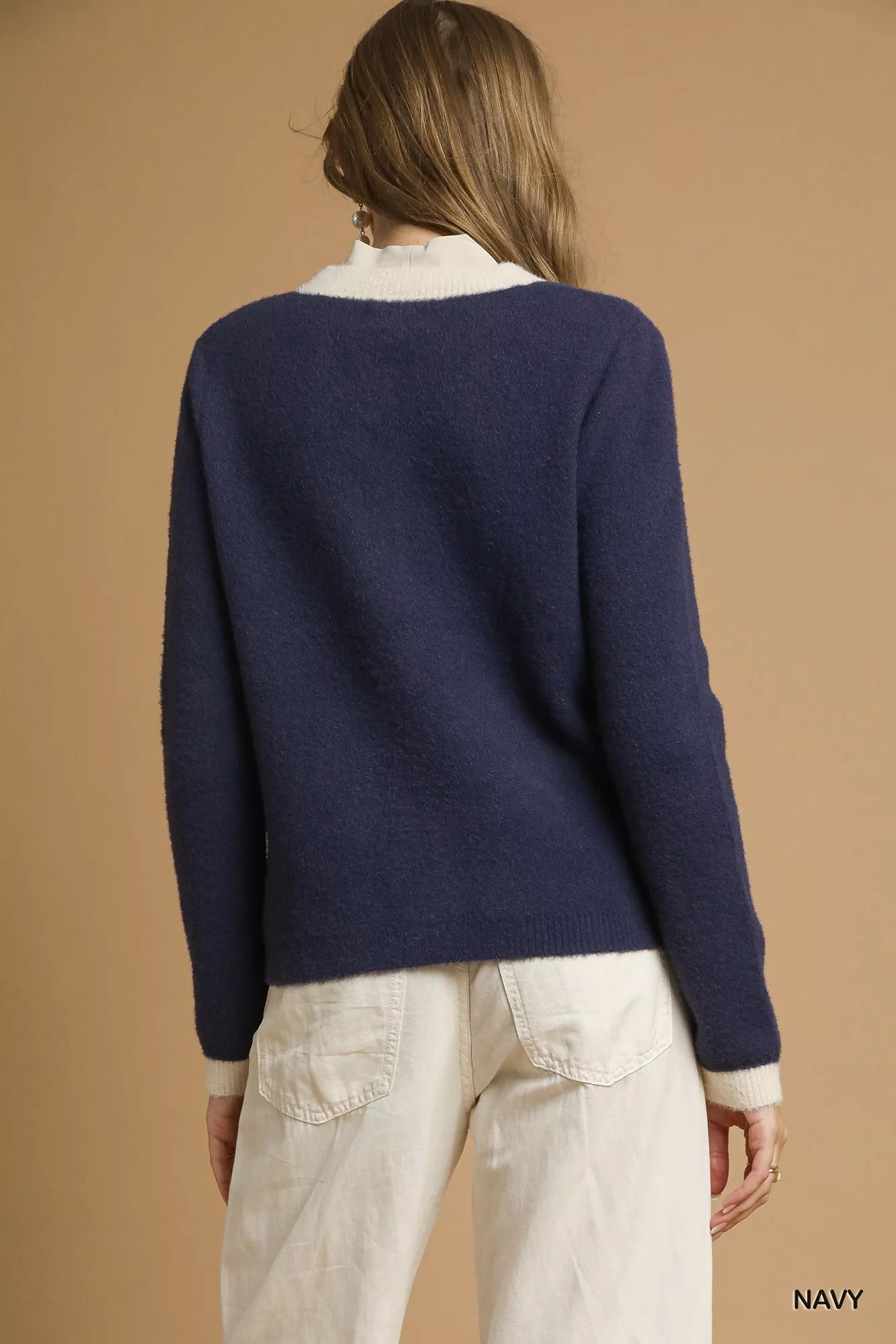 Umgee Navy Two-Tone Button Front Cardigan