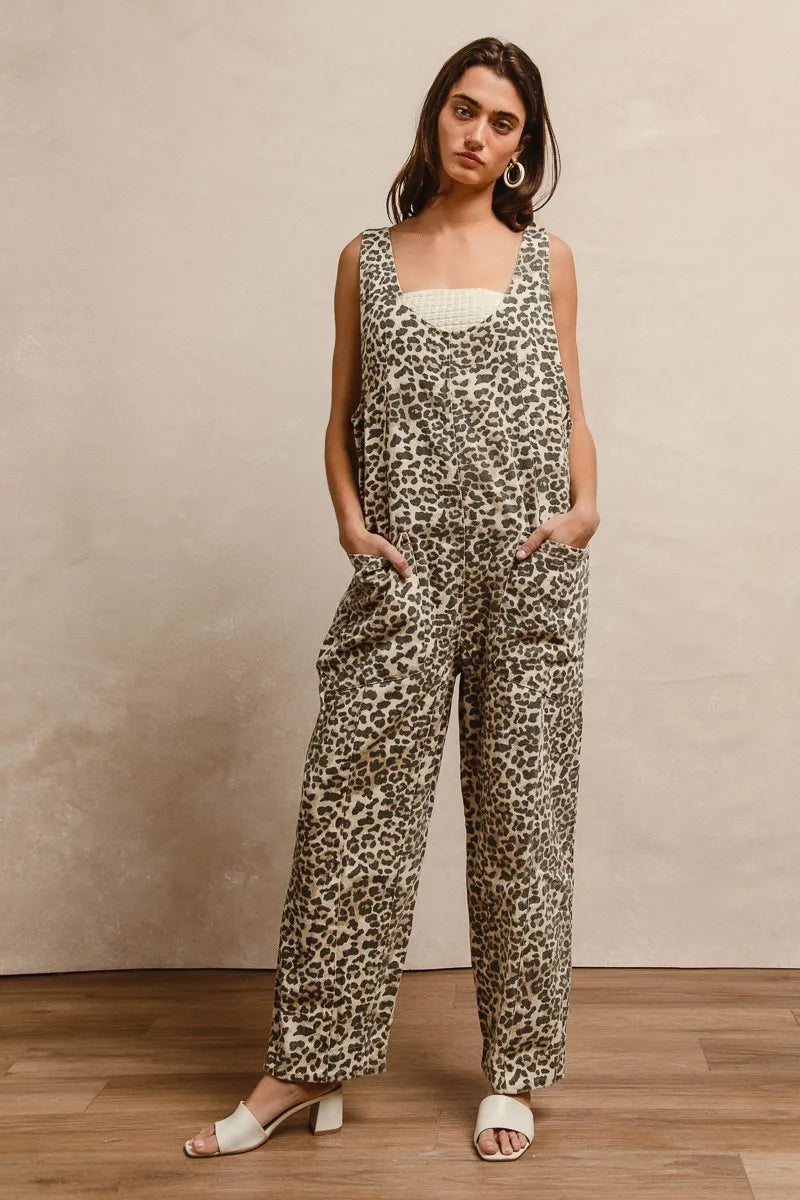 BiBi Leopard Print Adjustable Strap U Neck Jumpsuit LEOPARD