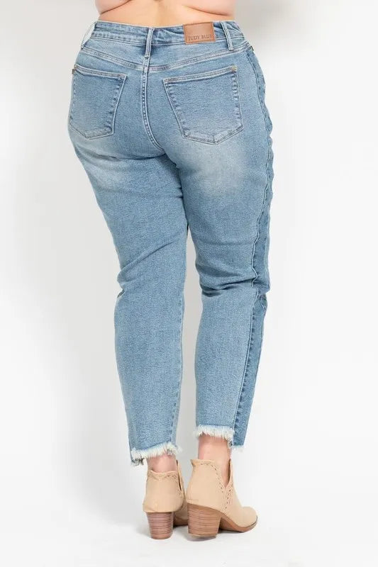 Judy Blue Vintage Wash Side Panel Detail with Fray Hem Slim