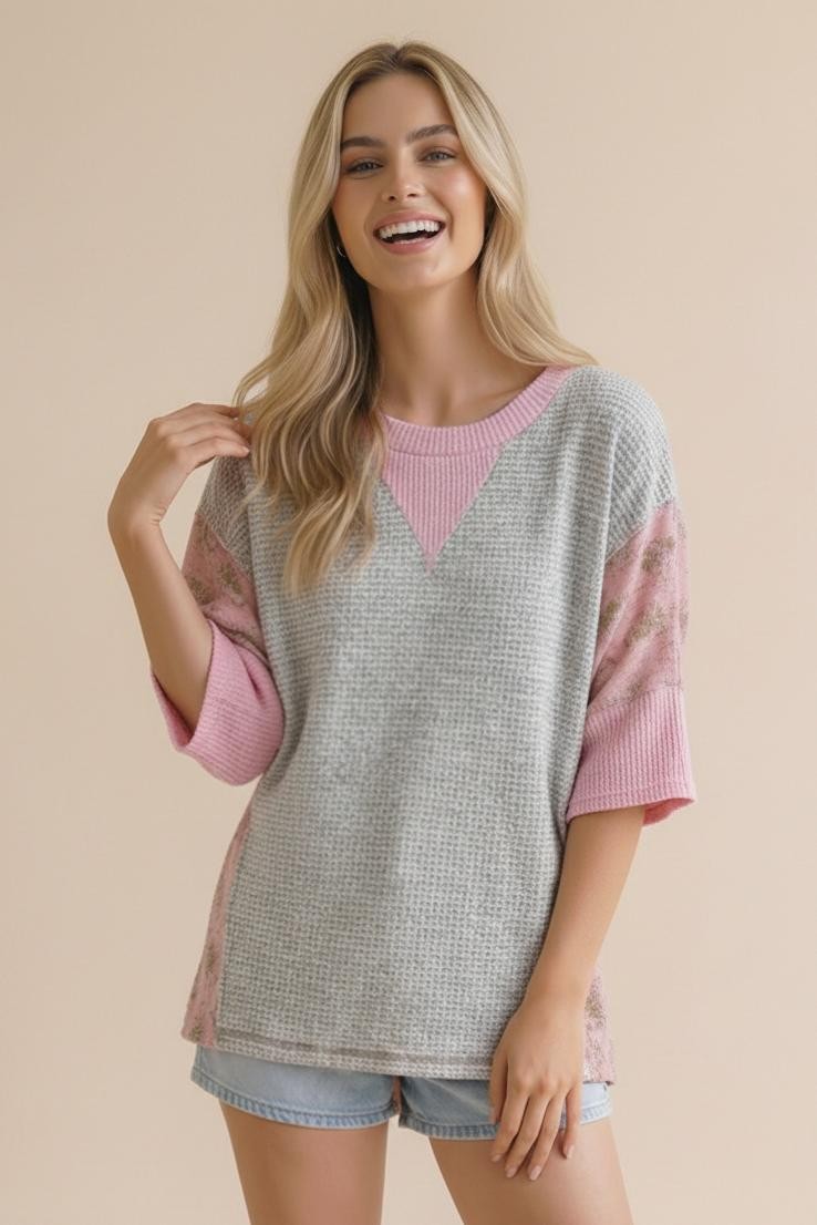 Haptics Cozy Color Block Waffle Knit Top