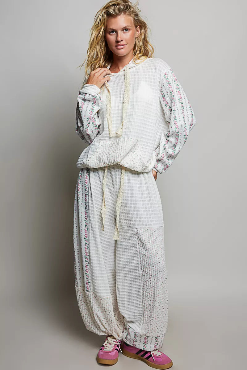 POL Ivory Patchwork Mixed Knit Wide Leg Pants