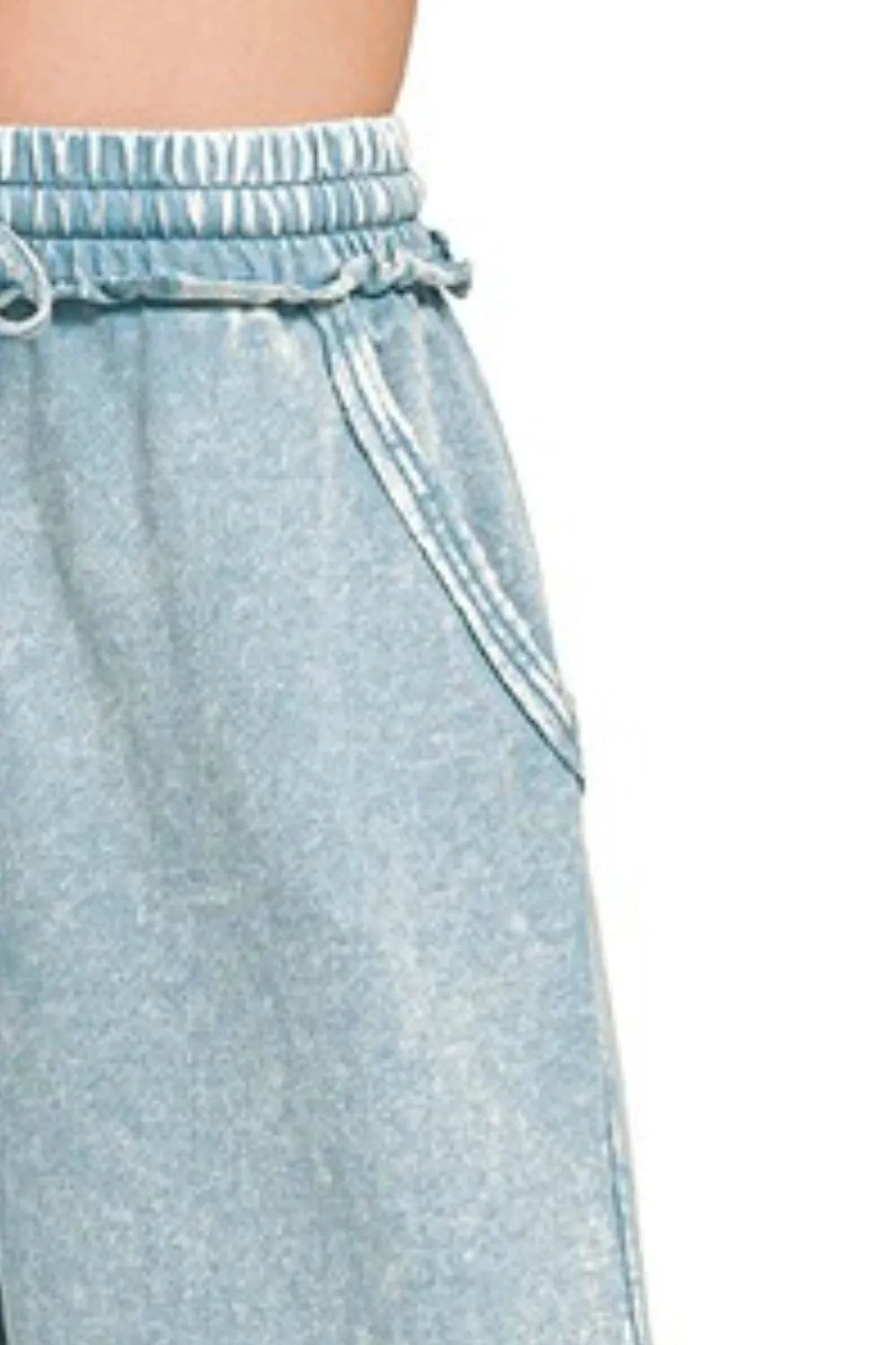 Zenana Blue Gray Washed French Terry Palazzo With Pockets