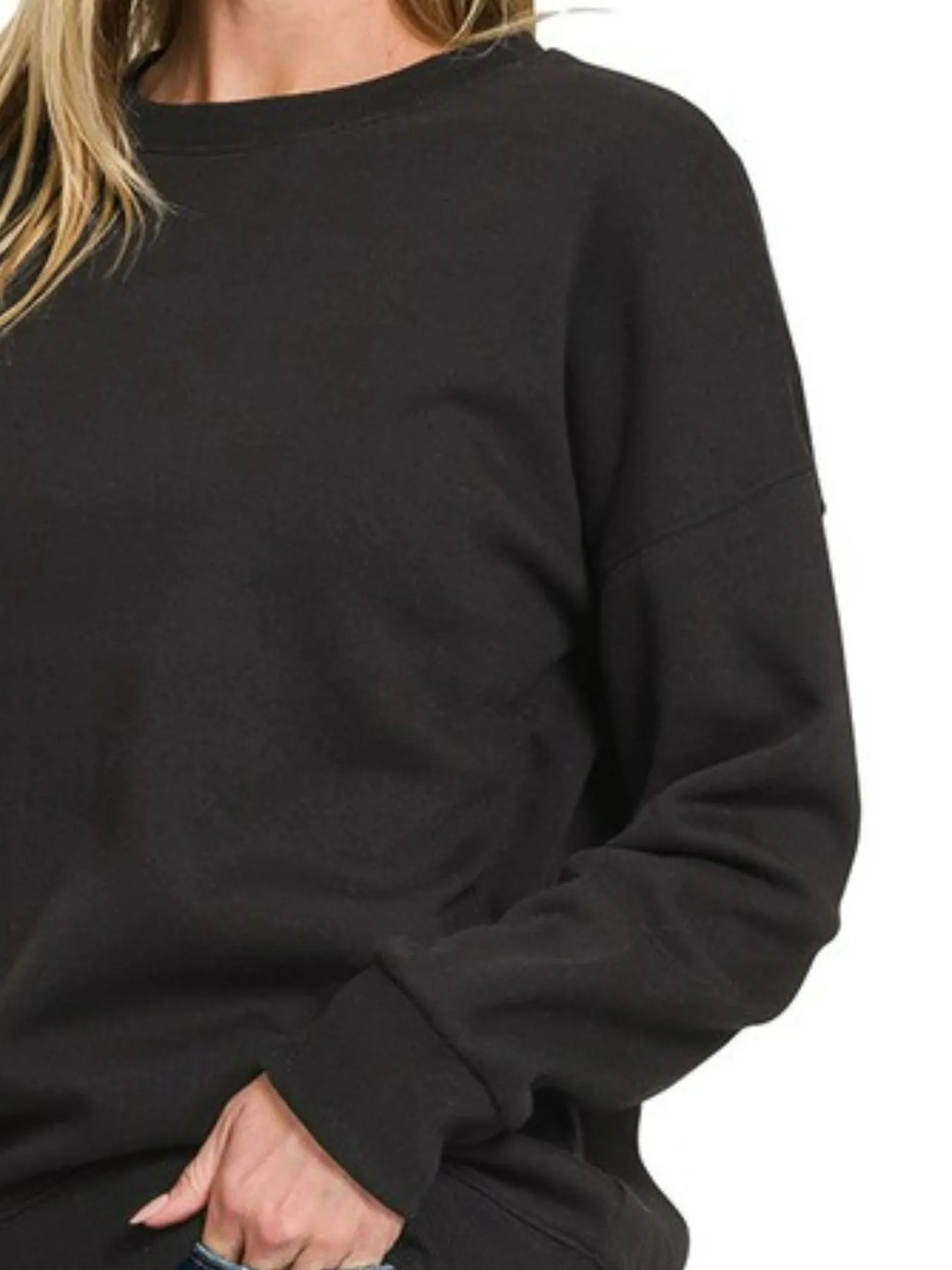 Zenana Black Fleece Drop Shoulder Sweatshirt