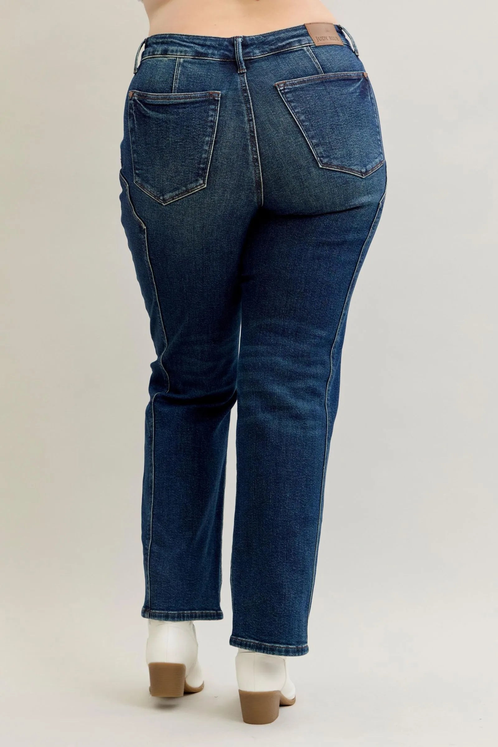 Judy Blue Dark Washed Western Seam Detail Straight Leg Jeans