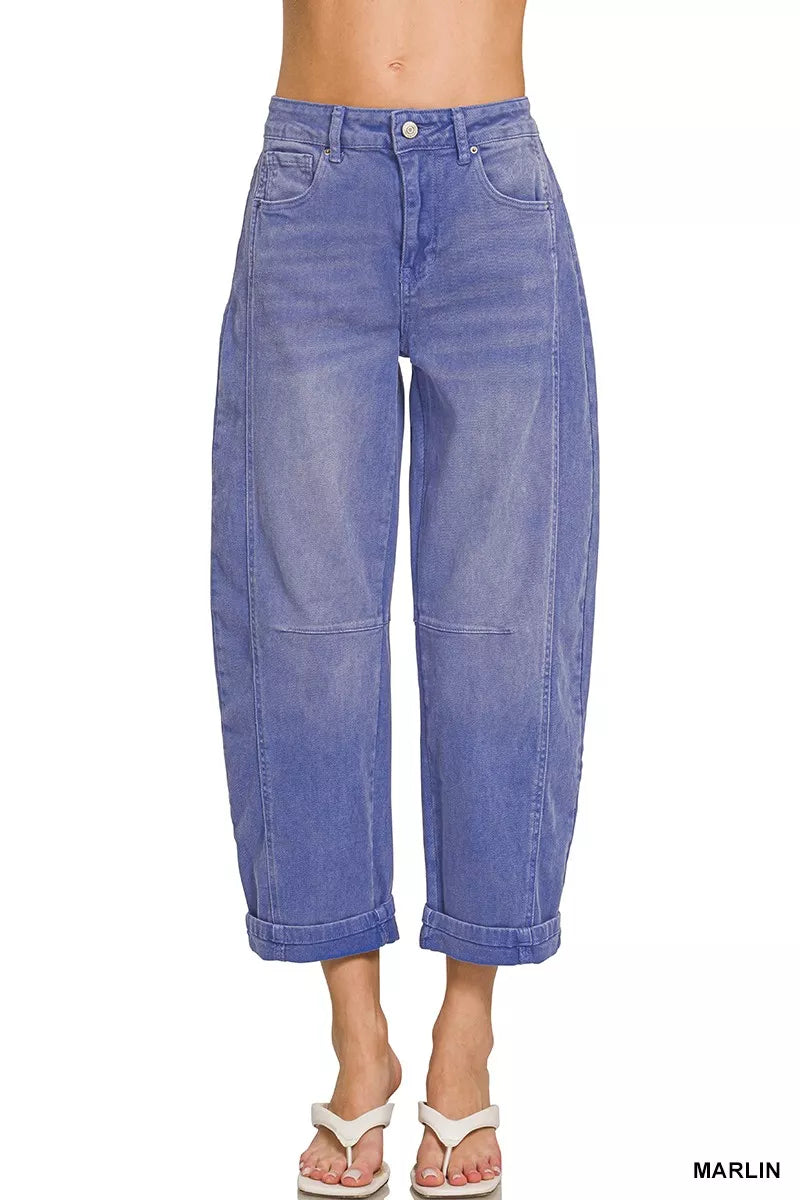 Zenana Marline High Rise Barrel-Leg Cropped Jeans MARLIN