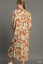 Umgee Rust Floral Tiered Midi Dress