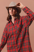 SO ME Christmas Checker Plaid Button Up Shirt Dress – Red Multi
