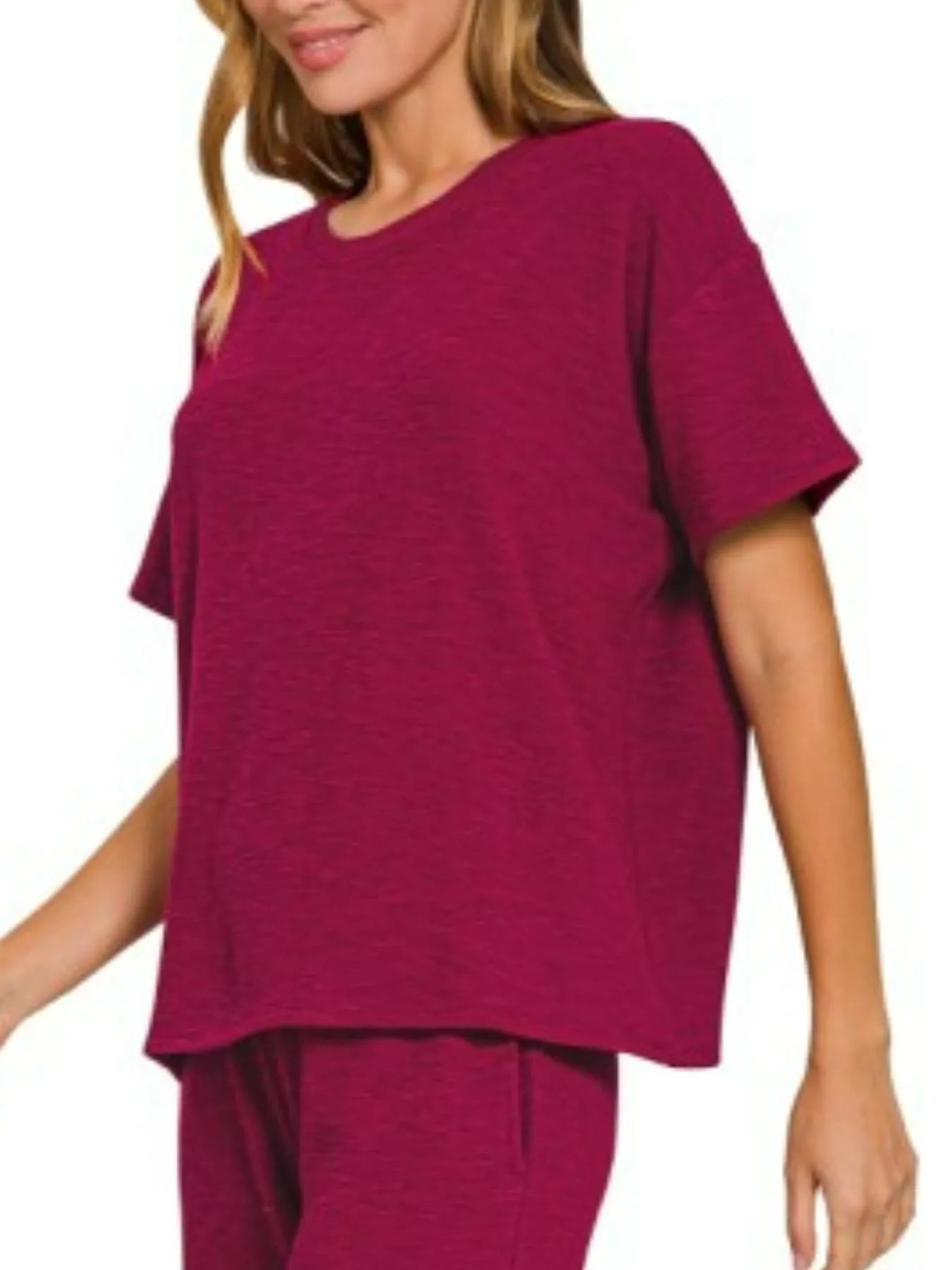 Zenana Cabernet Slub Short Sleeve T-Shirt and Pants Set