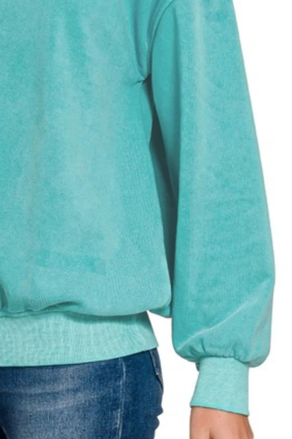 Zenana Light Teal Soft Fleece Pigment Dye Round-neck Sweatshirt