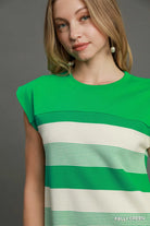 Umgee Kelly Green French Terry Bold Stripe Side Slit Striped Shift Dress