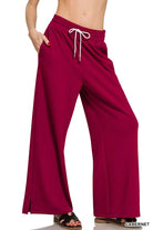 Zenana Cabernet Scuba Drawstring Wide Leg Pants
